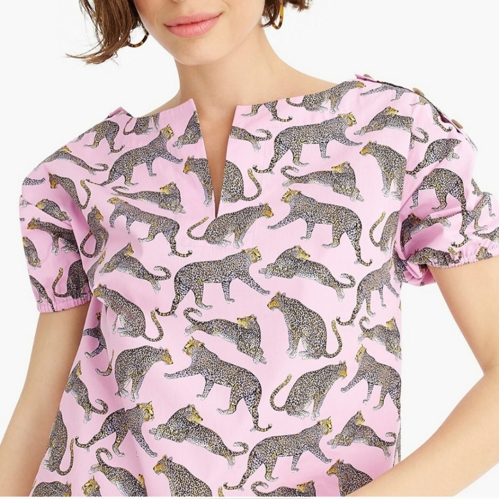 J. Crew Ratti Pink Print Cheetah Print Blouse Top Size XXS - Picture 2 of 10